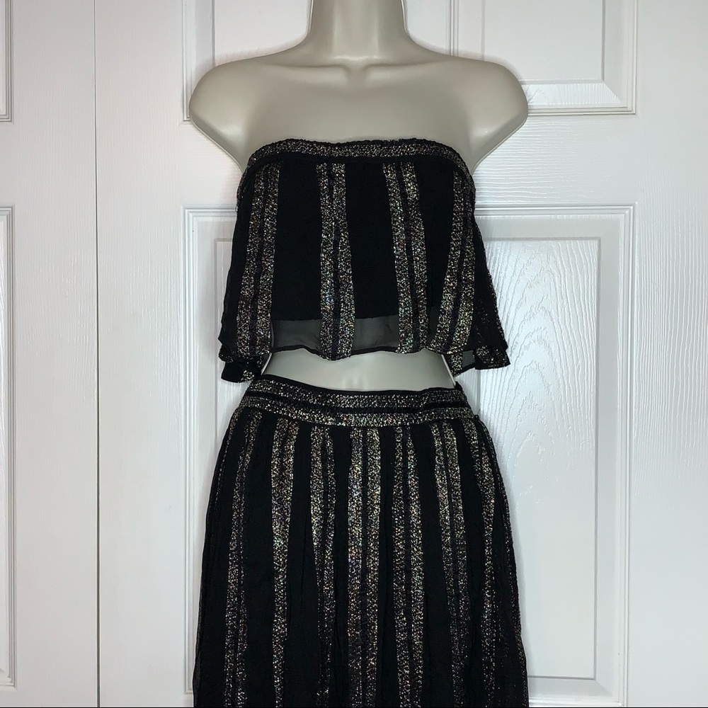 Free People Black And Gold Carmen Lurex Stripe Set 2 Piece Long Maxi Skirt